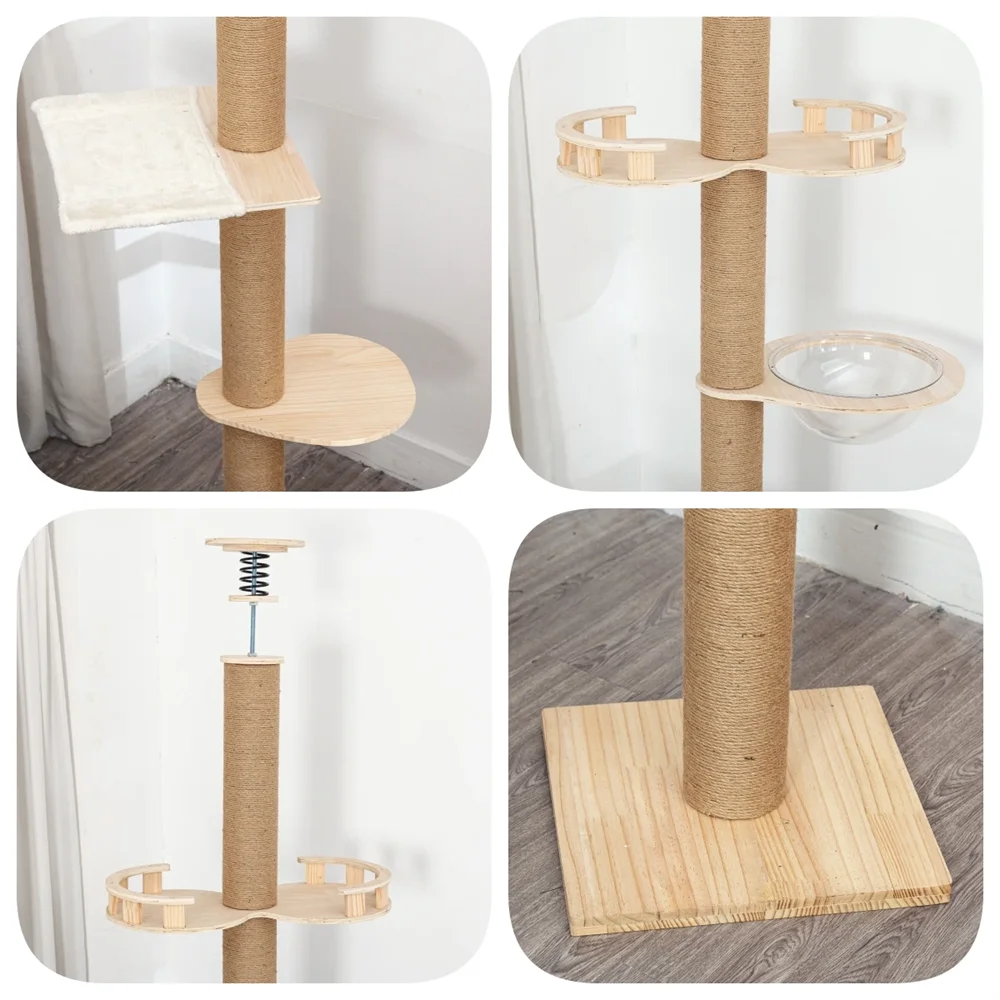 Marco de escalada ajustable para gatos, altura del suelo al techo, para casa de árbol para gatos de varios niveles, trampolín, actividad de descanso, suministros para mascotas - imagen 3