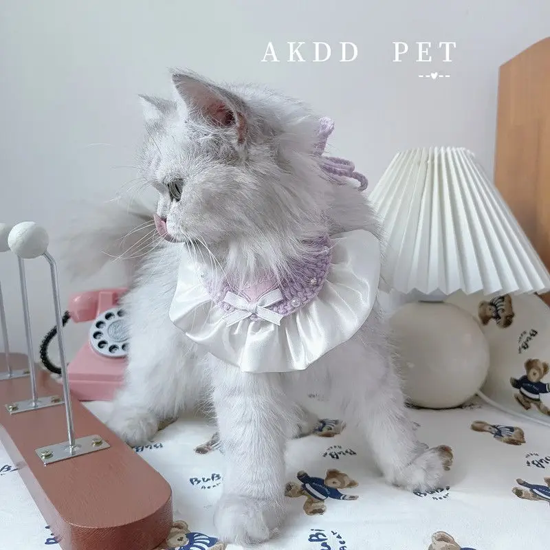 Pet Love-toallita de labios bordada hecha a mano, gato, perro, amor, bufanda de cuello, joyería linda, accesorios para mascotas para perros pequeños - imagen 2