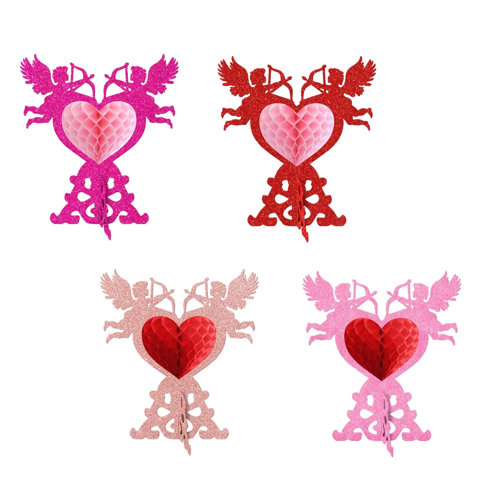 4 Pieces Valentine Honeycomb Centerpieces Table Centerpieces DIY Romantic Heart Red Pink for Wedding Anniversary