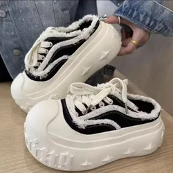 Zapatos deportivos informales de lona para mujer, zapatillas de tacón alto con parte inferior gruesa, ropa para exteriores, Sandalias planas de estilo coreano con suela de goma