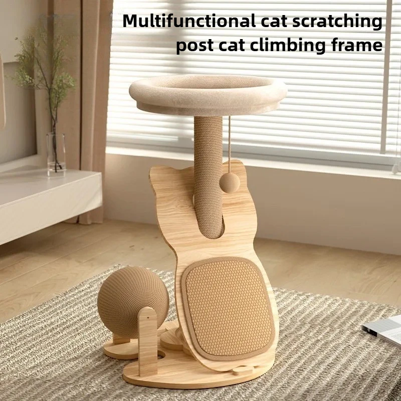 Marco de escalada de Sisal para el hogar, nido de juguete para gatos pequeños, plato giratorio de madera maciza, suministros de productos para mascotas, rascadores, accesorios para muebles - imagen 3