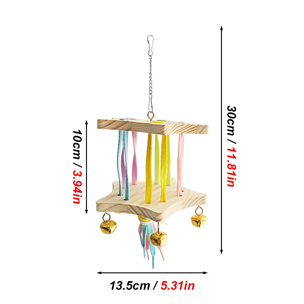 Juguete para masticar pájaros de madera de Color aleatorio, columpio colgante con campanas para mascotas, loros, pico, molienda, accesorios para jaulas de pájaros, 1 ud. - imagen 2