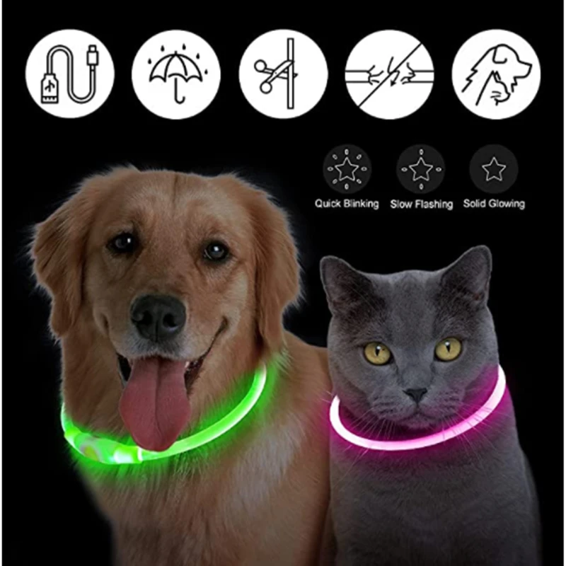 Collar luminoso para perro, Collar con carga de luz para gato, Collar de seguridad brillante DIY intermitente a la moda Led para perros, accesorios nocturnos para mascotas - imagen 5