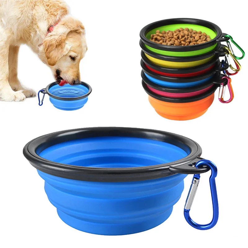 Cuenco alimentador de silicona para perros de 1000ML con mosquetón, cuenco plegable para gatos, suministros de alimentación para perros de viaje, contenedor de agua y comida, accesorios para mascotas