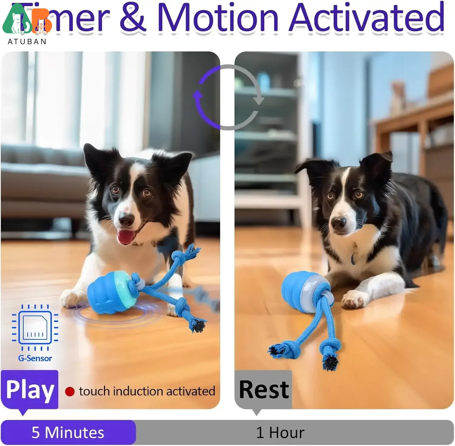 ATUBAN-juguetes interactivos para perros con movimiento activado, juguete chirriante para perros, pelota rodante activa, pelota malvada para entrenamiento diario, pelotas de piscina - imagen 3