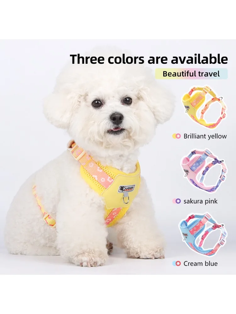 Arnés para perros con degradado colorido, transpirable, ajustable para perros pequeños, para caminar al aire libre en verano, chaleco para mascotas sin tirar con correa - imagen 3
