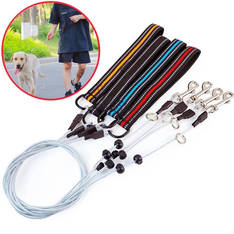 Correa para perro, cadena P, correa de alambre de acero para caminar, correas antimordeduras para perros, cuerda P reflectante, mango cómodo, cadena para perros de 120cm - imagen 2