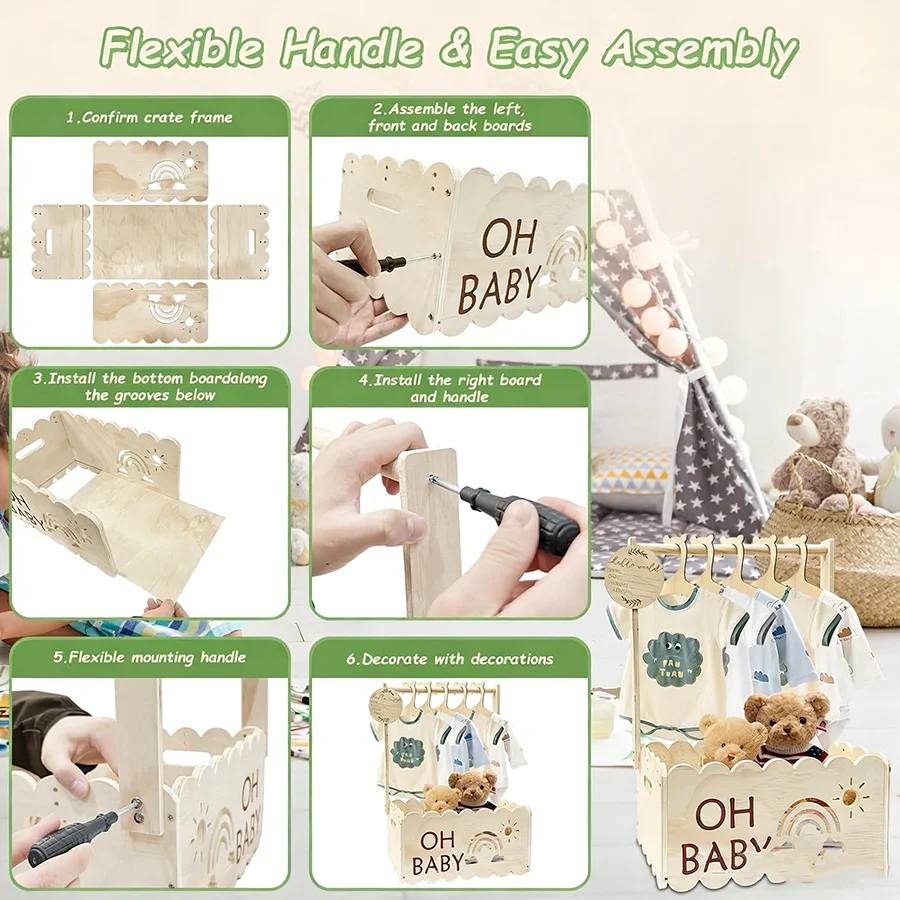 Cesta de madera para baby shower – Regalo multiusos para recién nacido - imagen 5