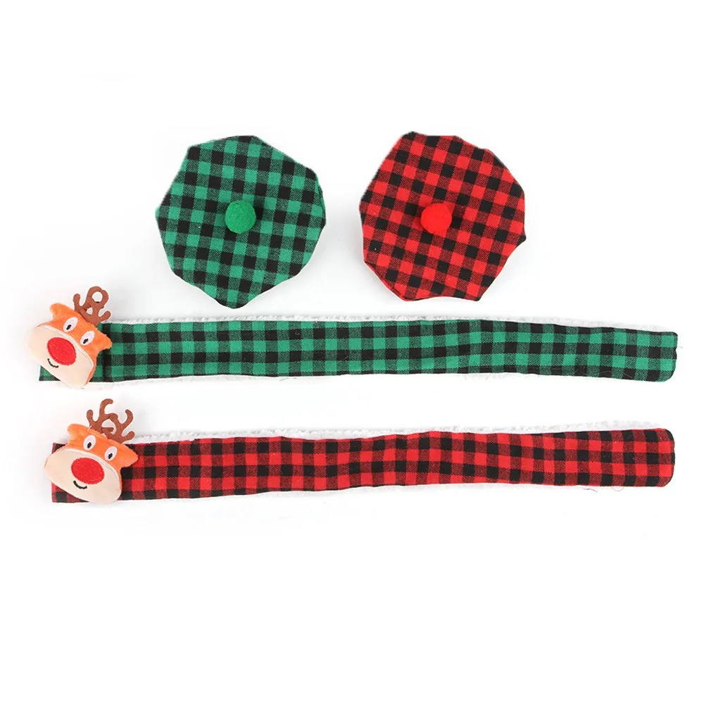 Bufanda a cuadros de otoño e invierno para mascotas y toalla de baba, bufanda triangular de doble capa con sombrero de Navidad, accesorios para cachorros para perros pequeños - imagen 2
