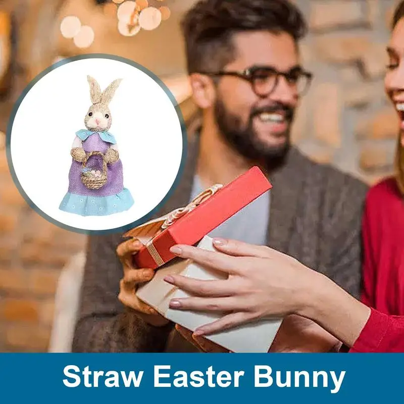 Conejo de Pascua de paja lindo y colorido, decoraciones de conejito de Pascua, figuritas de Pascua de paja para ventanas, restaurantes, fiesta de jardín en casa - imagen 4