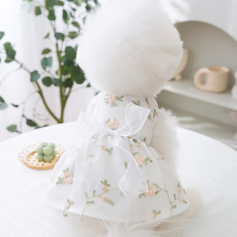 Vestido bonito para perro, vestido Floral de malla para cachorro, falda para mascota, ropa de verano para perro, vestido de princesa con lazo de encaje para perro, ropa para Chihuahua - imagen 2