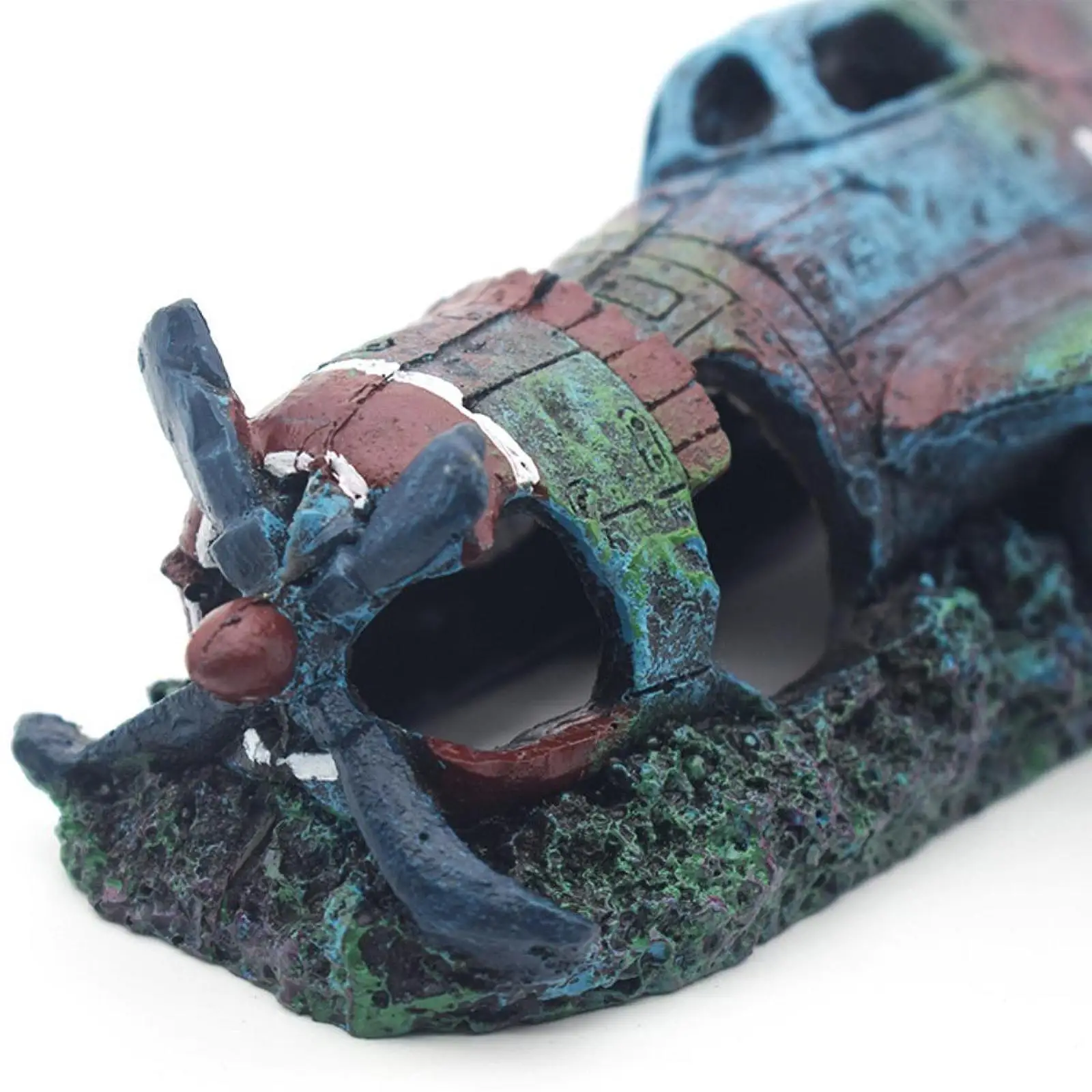 Airplane Wreck Aquarium Decoration Betta Cave Prawn Habitat,Breeding Area,Wreckage Decor,Fish Tank Ornament House for Fish