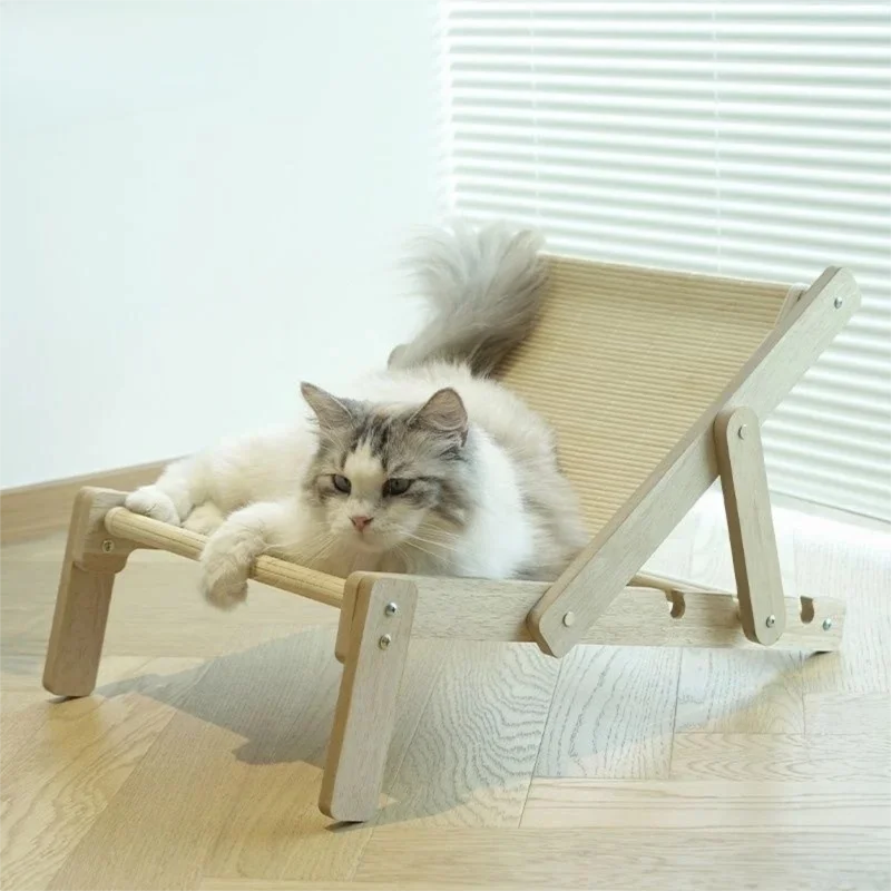 Tumbona para gatos ajustable de tres posiciones Diseño de madera maciza Combina una cama para gatos y un poste rascador en un juguete para gatos estilo sofá - imagen 3