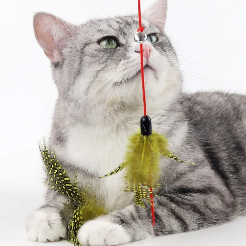Juguete para gatos, palos de plumas para gatos, juguetes interactivos de doble pluma, palo de rompecabezas para gatos con campana, productos para mascotas - imagen 3