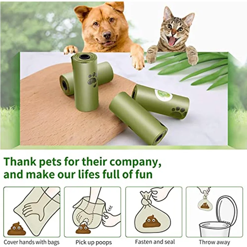 Furrybaby-bolsas biodegradables para caca de perro, accesorios de limpieza para mascotas, dispensador de bolsas de basura para perros, respetuoso con el medio ambiente, al aire libre, Degradable - imagen 5