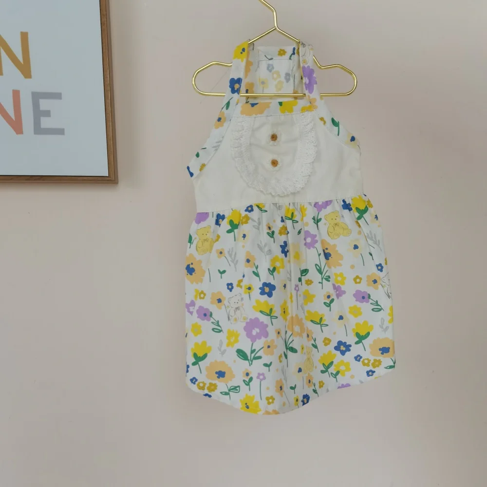 Falda de algodón floral delgada para gato Sphynx en amarillo verano, vestido dulce sin mangas para gata en primavera, camiseta sin mangas para gatitos - imagen 2