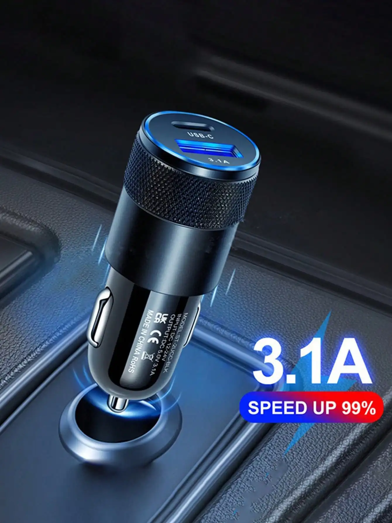 Cargador coche USB-PD carga rápida – Aluminio - imagen 3
