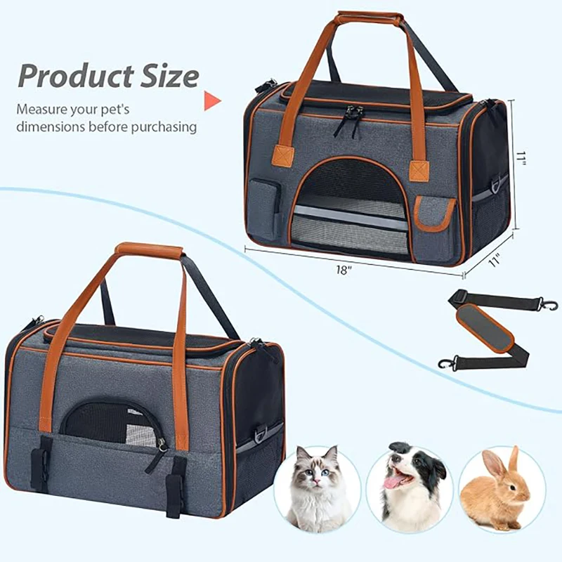 Bolsa transportadora para perros y mascotas, diseño anticolapso, múltiples bolsillos de almacenamiento, bolso de viaje para gatos medianos, cachorros, conejos y otros S - imagen 2