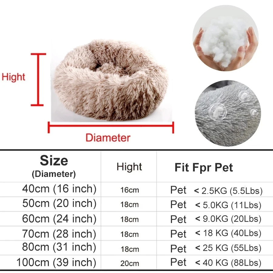 Cama redonda tipo donut para perros medianos y gatos - felpa cálida - imagen 5