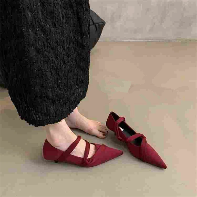 2025 Zapatos elegantes con punta estrecha para mujer, zapatos Mary Jane sencillos y cómodos, zapatos individuales de Color sólido poco profundos - imagen 2