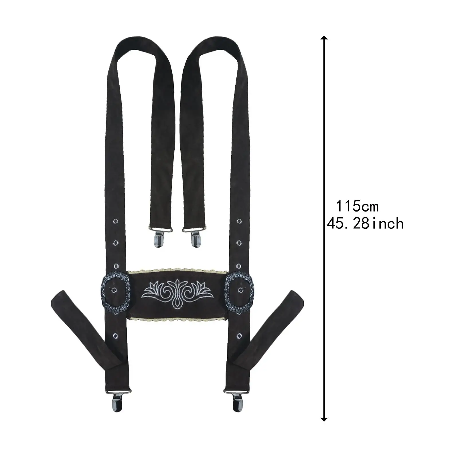 German Festival Cross Back Suspenders Fine Craftsmanship for Cultural Celebrations Dark Brown Embroidered Adjustable Accessories