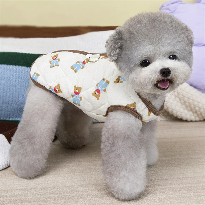 Sudadera de algodón para perros pequeños, ropa gruesa de lana para invierno, ropa para gatitos Corgi, monos cálidos y transpirables sin mangas para cachorros - imagen 4