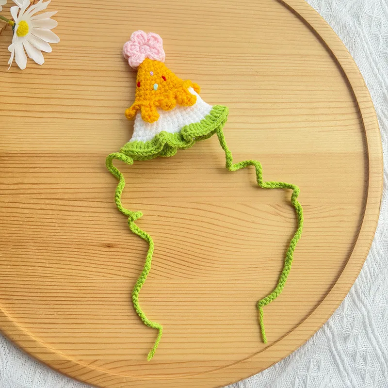 Gorro de cumpleaños tejido para perros, hilo de aseo tejido a mano para mascotas, gorro Floral pequeño, gorros para gatos, accesorios para perros pequeños y cachorros - imagen 3