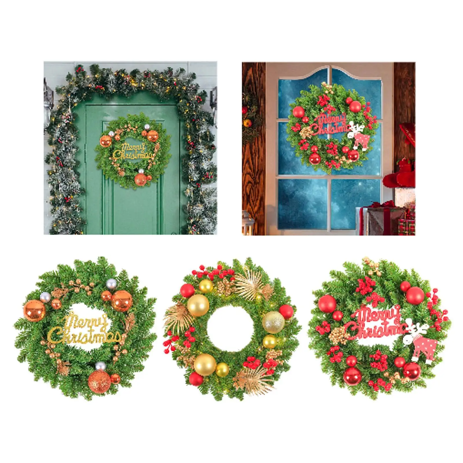 Christmas Door Wreath Greenery Leaves Collection Artificial Garland Hanging