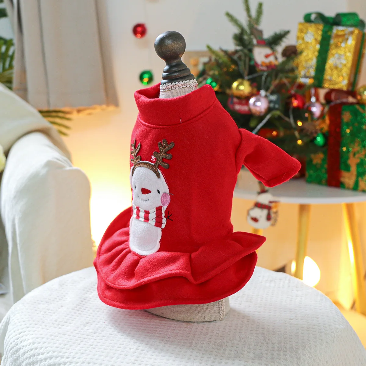 Otoño/Invierno mascota Navidad vestido rojo lindo gatito muñeco de nieve abrigo de Navidad abrigo de lana vestidos para perros pequeños - imagen 4