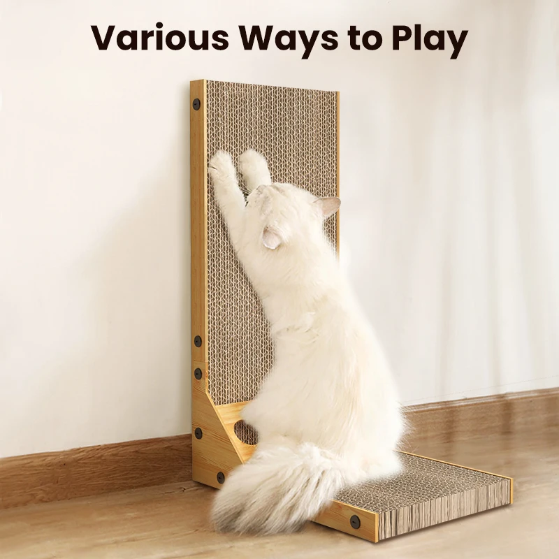 ROJECO Rascador en forma de L para gatos, tablero de rascado para gatos, alfombrilla raspadora de molienda de garras, Protector de muebles para gatos, accesorios - imagen 5