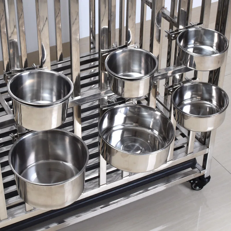 Cuenco colgante de acero inoxidable para mascotas, cuenco de agua y comida montado en jaula antigolpes para perros y gatos, duradero, resistente a mordeduras - imagen 5