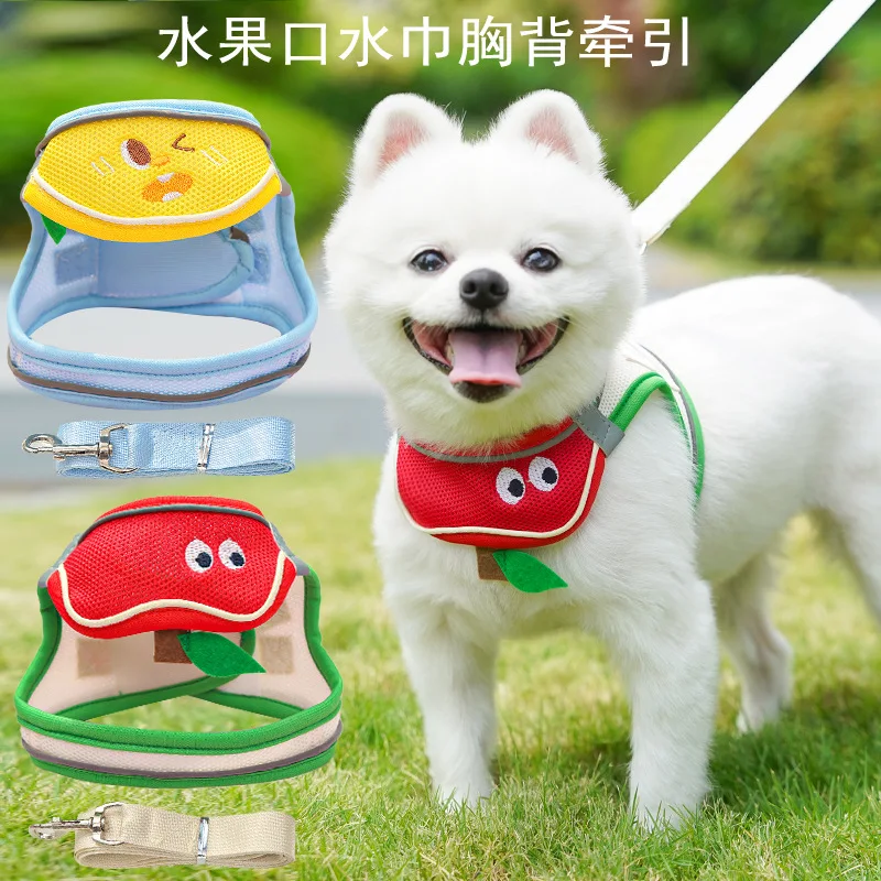 Toalla para babas para mascotas, correa para el pecho, cuerda de tracción, malla de temporada, ropa de peluche transpirable, accesorios para cachorros pequeños - imagen 3