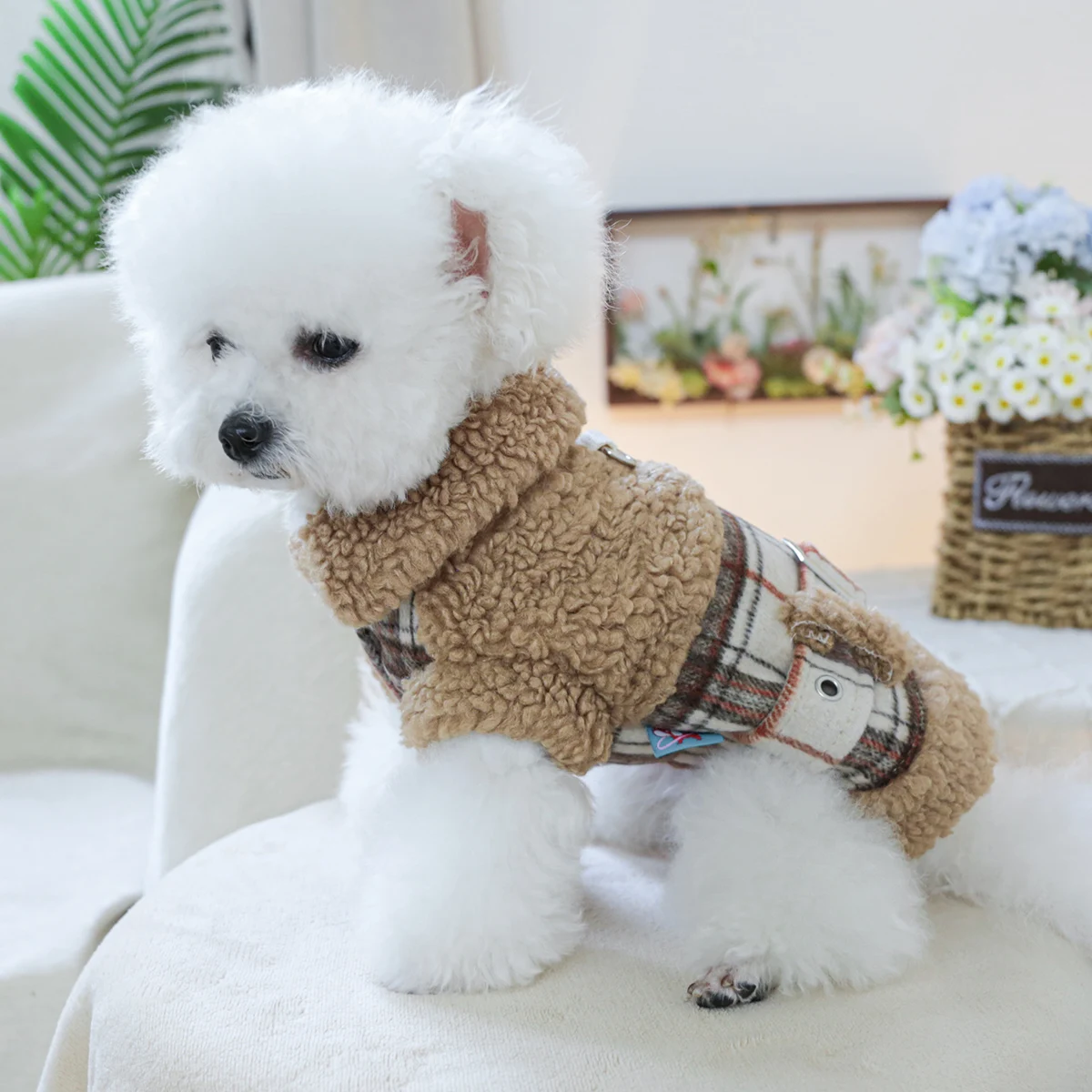 Chalecos clásicos sólidos para perros, ropa gruesa marrón cálida a cuadros británicos para perros, chaquetas para perros pequeños y medianos, ropa de otoño para gatos, tracción - imagen 5