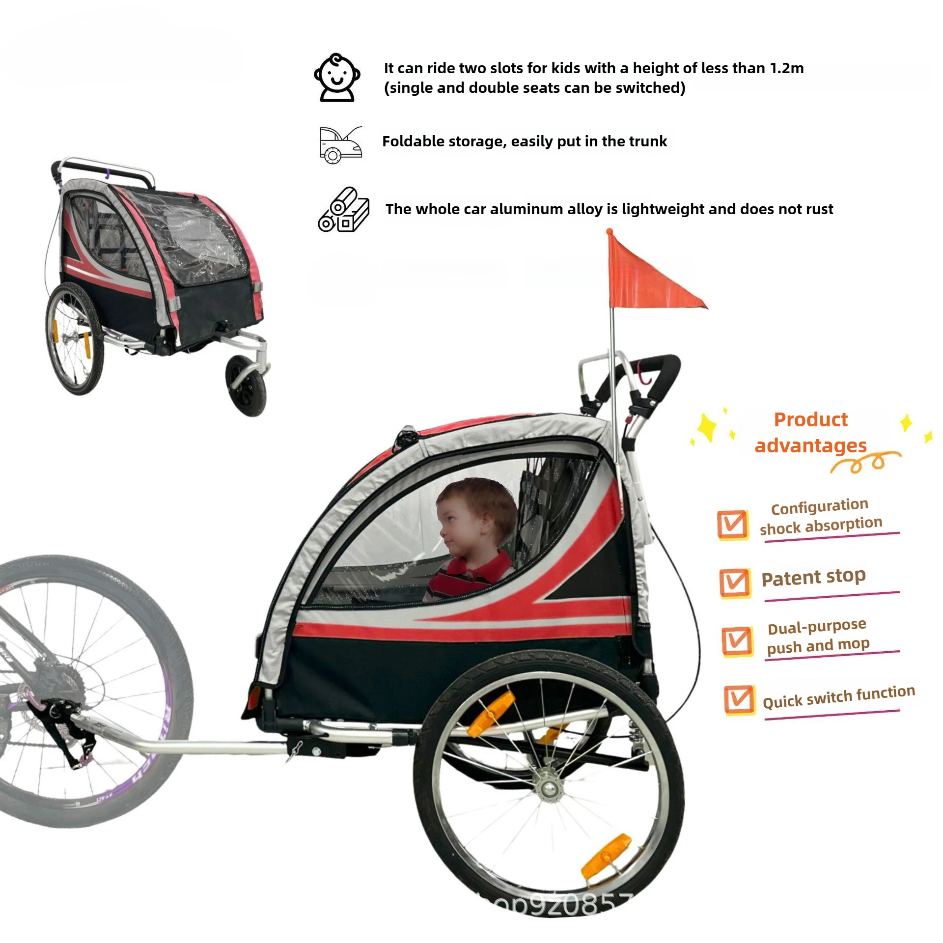 Carro de remolque de bicicleta para mascotas de aleación de aluminio doble para exteriores, implementación diaria de senderismo, carga de remolque de bicicleta, productos para mascotas - imagen 2