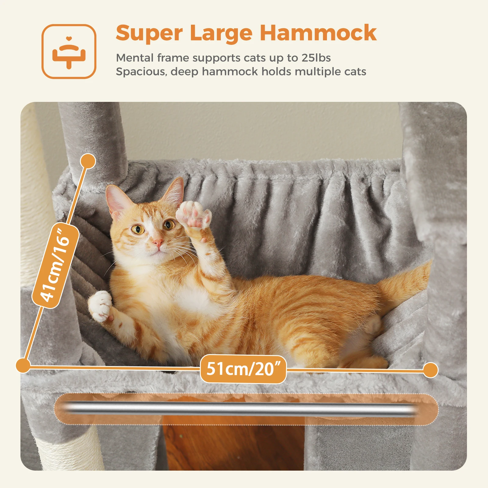 Árbol para gatos grandes, torre alta para gatos para gatos de interior, muebles de casa para gatos de varios niveles con 2 postes rascadores de cama con almohadilla grande - imagen 5