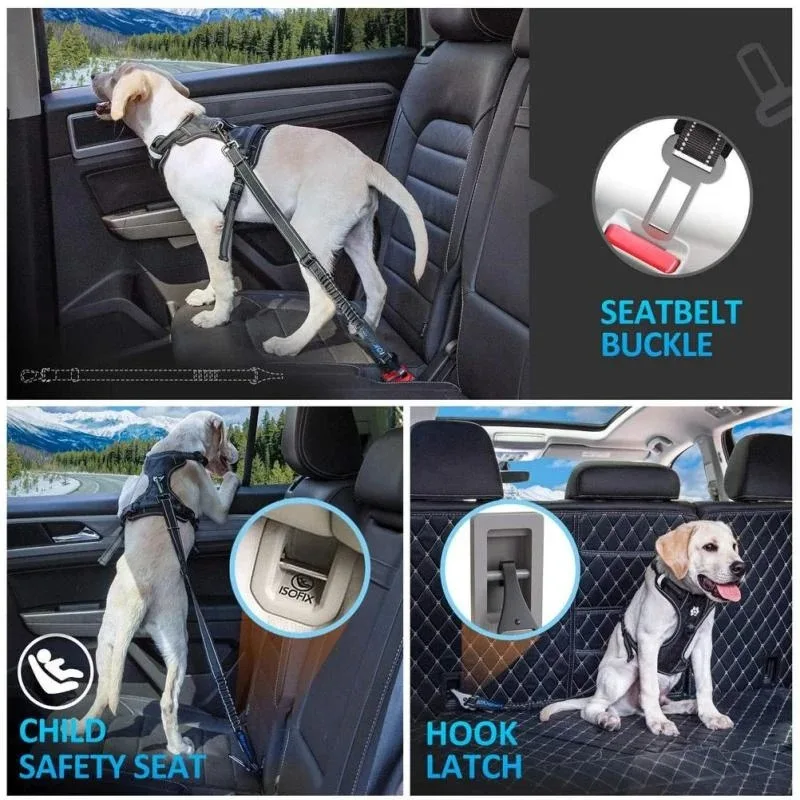 Cinturón de seguridad ajustable para perro, correa de seguridad para coche, cinturones para vehículo, arnés de cuerda de nailon reflectante, accesorios para perros pequeños y grandes - imagen 3