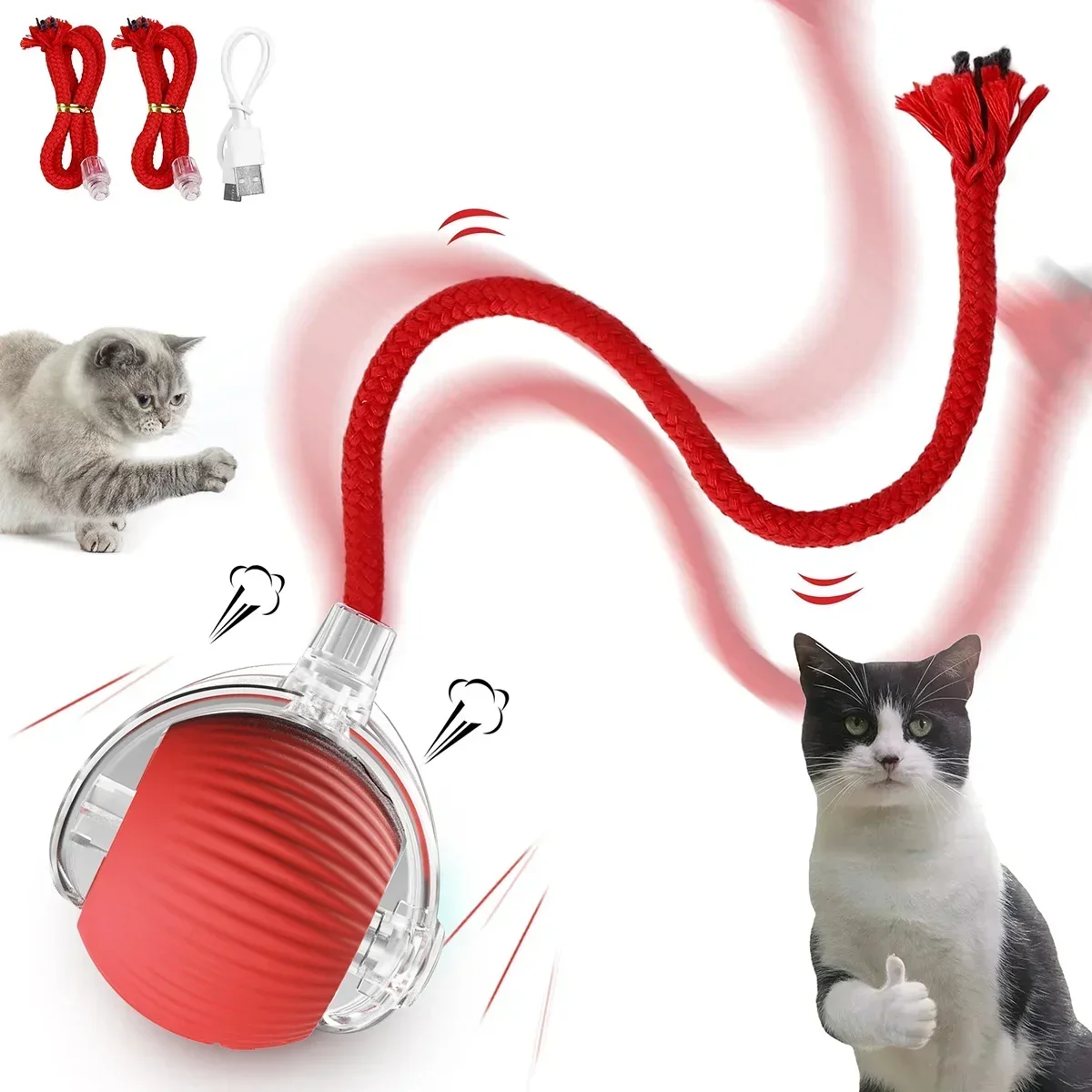 Juguetes interactivos para gatos, pelota rodante eléctrica automática, juguetes para gatos/animales de gatitos, Teaser automático inteligente, recargable por USB - imagen 2
