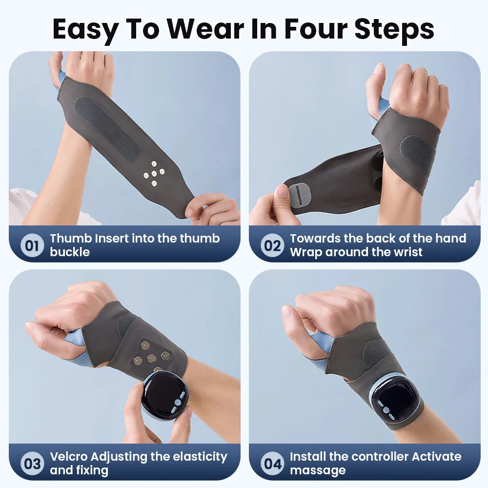 Protector de muñeca EMS, correa de muñeca con calefacción inteligente, masajeador de mano, 5 modos, 9 niveles, soporte de compresión de muñeca para el hogar y la Oficina - imagen 5