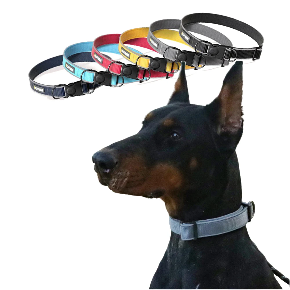 Collar para perro transpirable reflectante, conjunto de correa, Material de nailon, Collar para mascotas con doble anillo en D para perros medianos a grandes, suministros para mascotas al aire libre