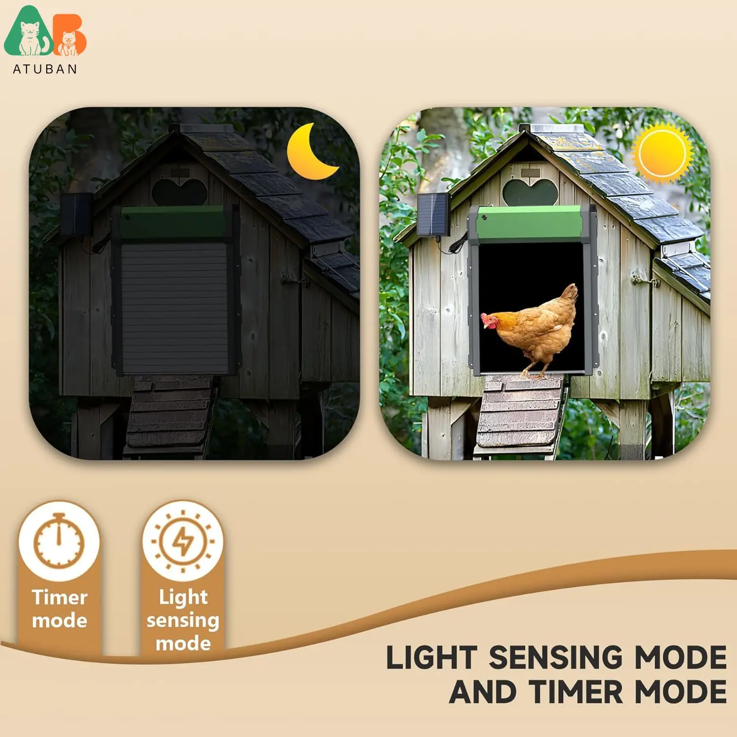 Puerta automática para gallinero, alimentada por energía Solar/USB, temporizador automático para gallinero y Sensor de luz, Control remoto para puerta de gallinero de aluminio duradero - imagen 3