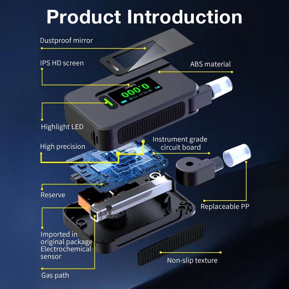 Probador de Alcohol electroquímico, alcoholímetro Digital recargable, Detector de Alcohol de conducción en estado de borracho para via aérea al aire libre - imagen 4
