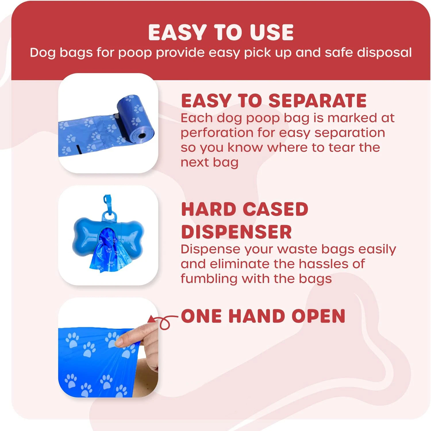 3/6/10/15/20 rollos de bolsas para excrementos de perros y mascotas, 15 bolsas/rollo de arena gruesa para gatos, bolsas para residuos de perros para cachorros al aire libre, caminando, viajes, limpieza - imagen 3