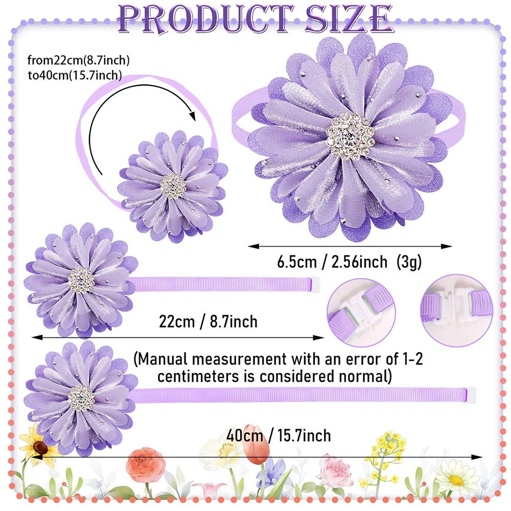 Pajarita con diamantes de flores para perros pequeños, 50 piezas, a la moda, para el cuidado de mascotas - imagen 3