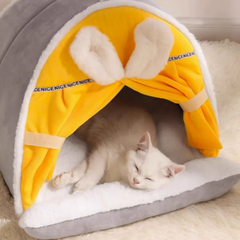 Casa cálida de invierno para gatos, cueva para dormir súper suave y acogedora, cachorros y gatitos gruesas para tiendas de campaña, nido de cama a prueba de viento, suministros para mascotas - imagen 5