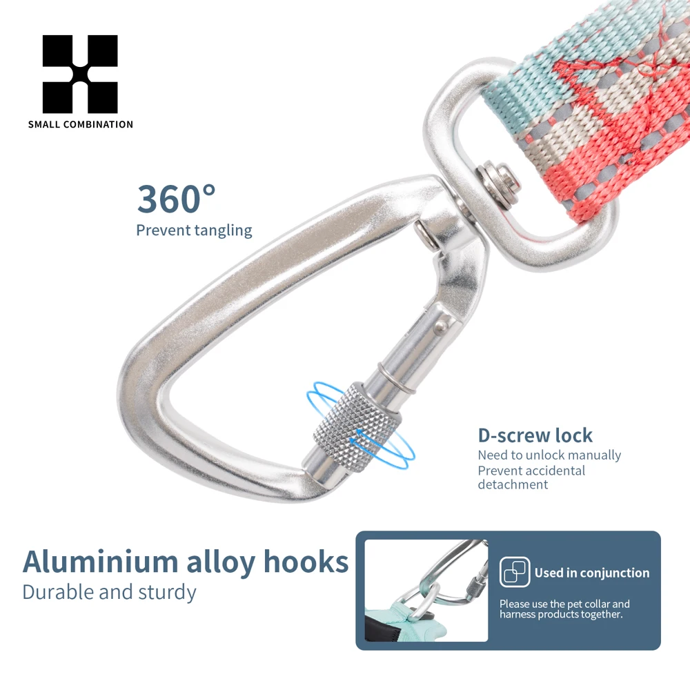 Correa reflectante para perros de combinación PEQUEÑA para perros pequeños a grandes, nailon ajustable, sin tirones, correa para mascotas, entrenamiento para caminar al aire libre - imagen 4