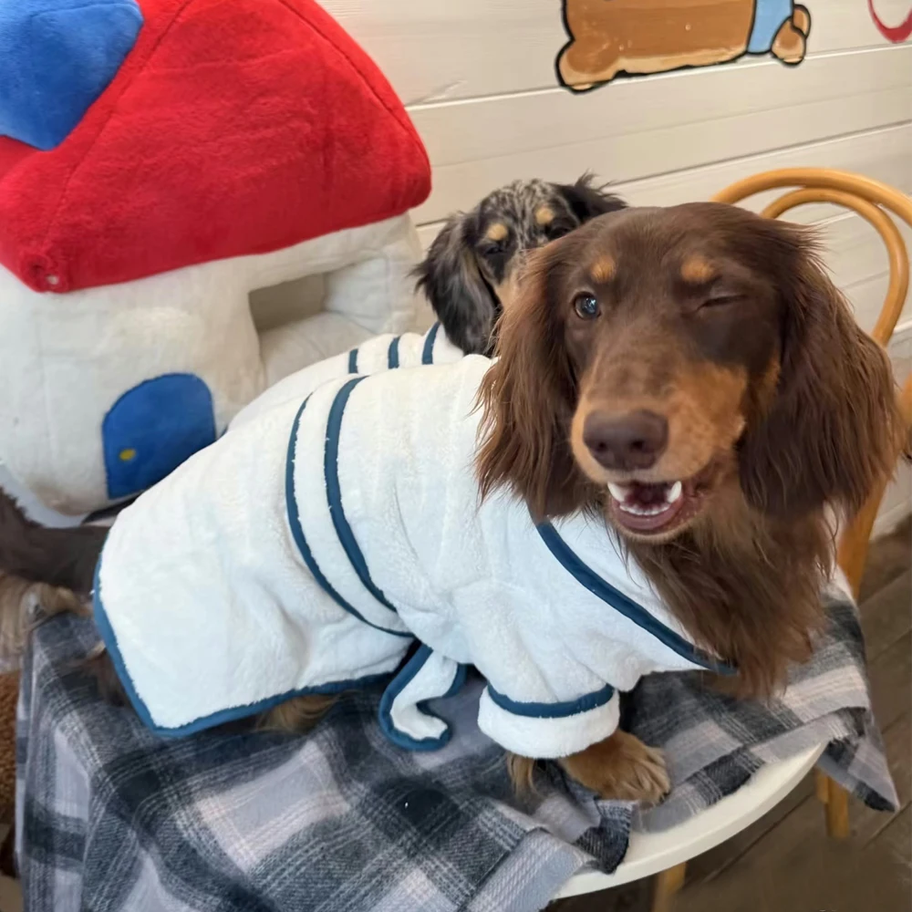 Albornoz de moda para perros Wiener, toalla de secado de baño suave, ropa para perros salchicha, pijamas, ropa de dormir para perros de tejón - imagen 3