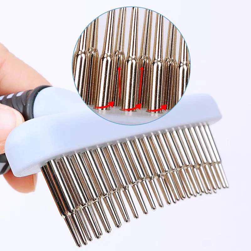 Peine para perros, cepillo para dientes de acero inoxidable, removedor de pelo para mascotas, peines de masaje para perros, apertura de nudos, peine grueso para perros, suministros para mascotas - imagen 3