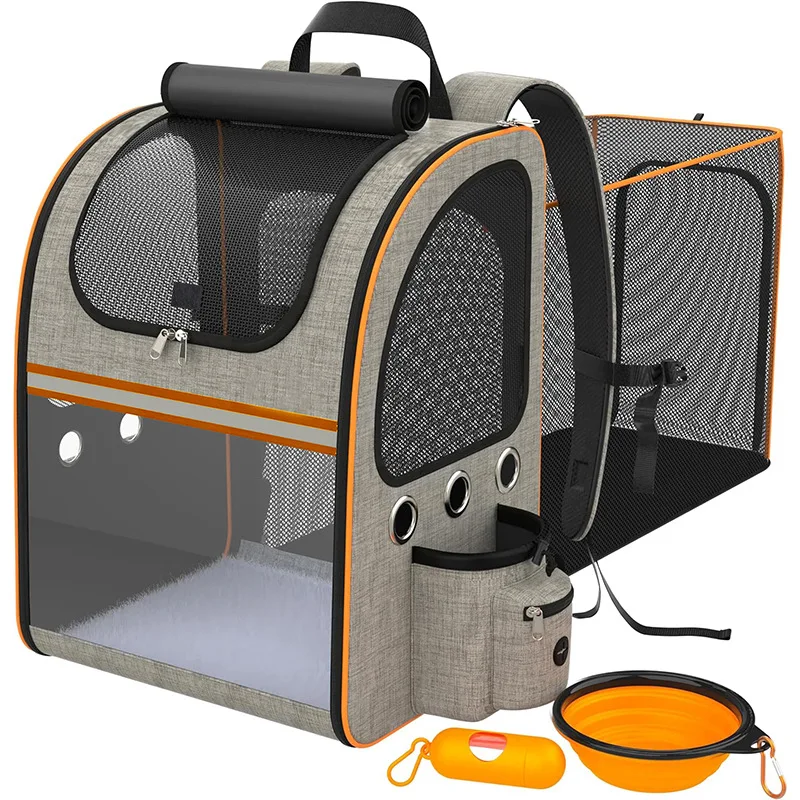 Bolsa para gatos de gran espacio, mochila transpirable de expansión para mascotas, barra de amarre para perros y gatos, bolsa portátil expandible para mascotas con doble hombro - imagen 5
