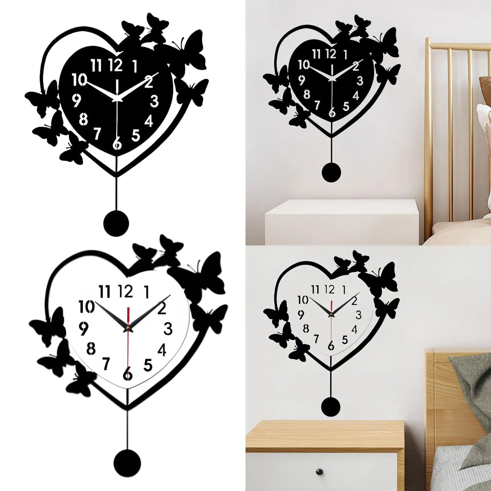Reloj de pared acrílico silencioso moderno decoración corazón mariposa - imagen 3