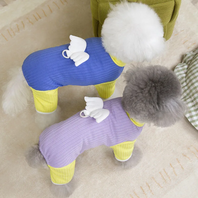 Ropa para perros y mascotas, decoración de alas, Sudadera con capucha para gatos de 4 patas, mono azul y morado para cachorros, pijama para perros, chándal para perros pequeños Chiwawa XL